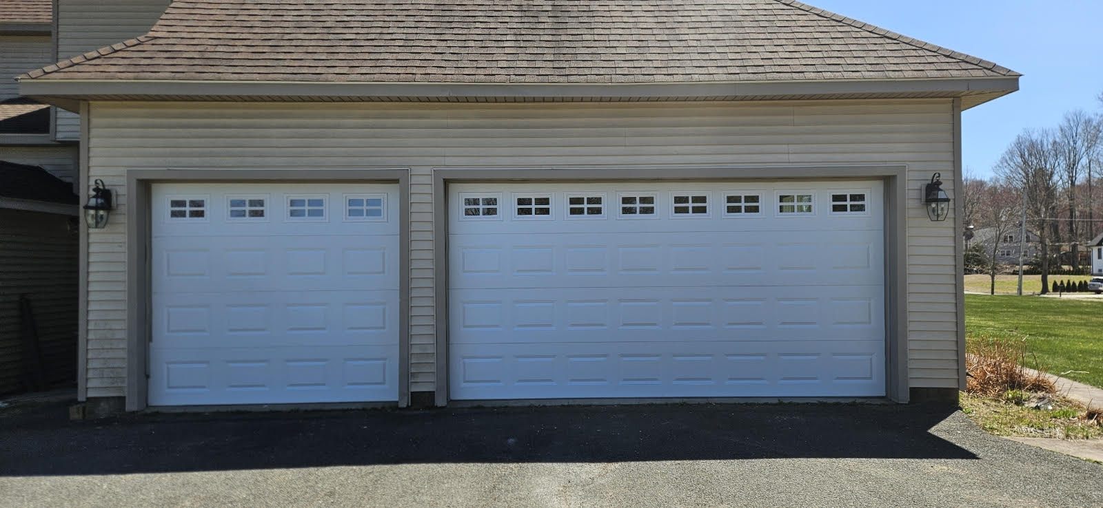 single garage door and double garage door at residential home in south hadley ma