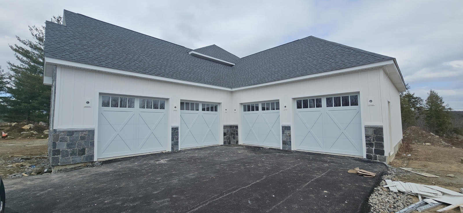 newly finished home, four custom garage doors ludlow ma