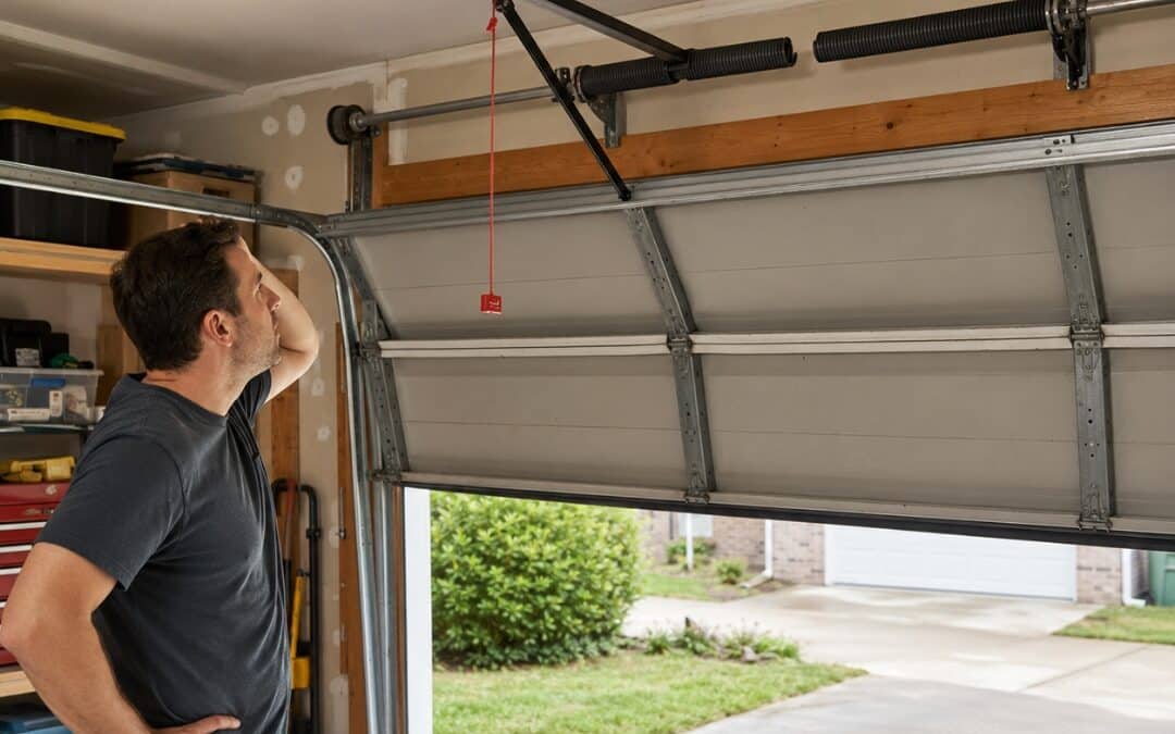 Broken garage door spring preventing a residential garage door from opening